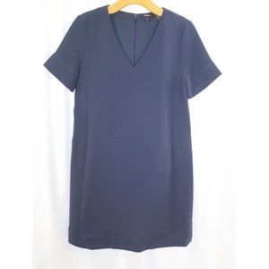 NWT Theory $285 V Neck Banded Shift Dress Spring Navy Admiral Crepe Light 6
